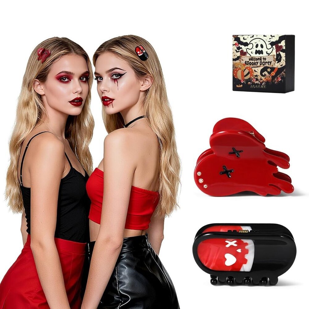 Gothic Hair Clips Set Mini Acetate Halloween Accessories Gift Boxed